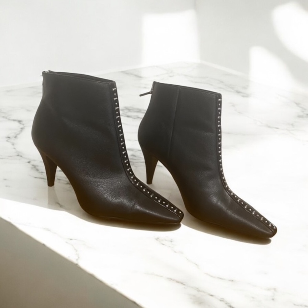 Zara Woman Elegant Black Leather Studded Ankle Boots Size 39